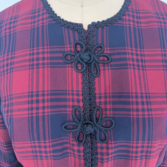 Vintage 90s Jessica Howard Fitted Tartan Plaid Blazer 12 Petite Wine/Navy - Picture 7 of 12